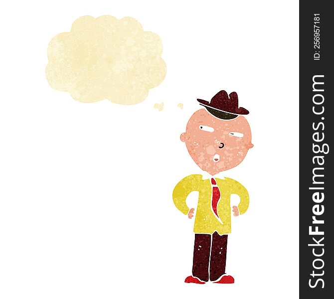 Cartoon Man Wearing Hat With Thought Bubble
