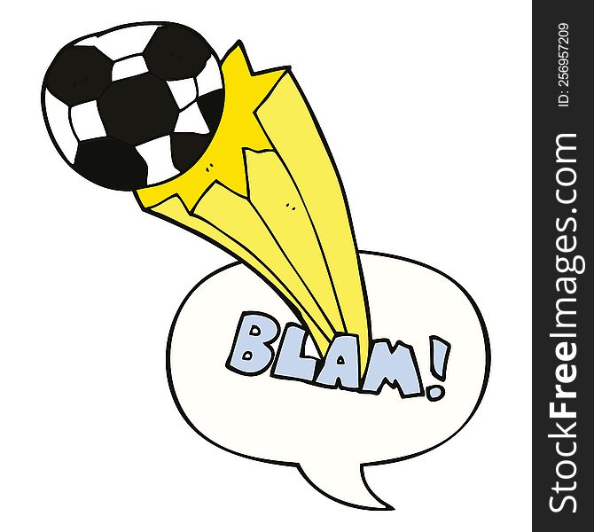 cartoon kicked soccer ball with speech bubble