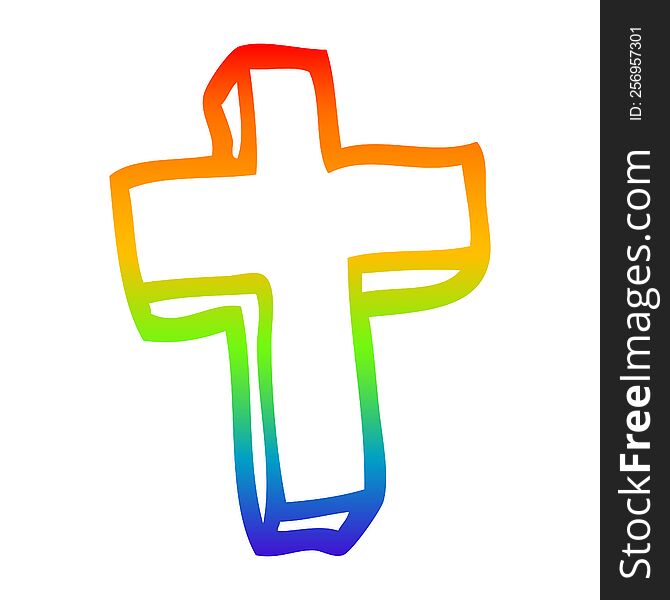 rainbow gradient line drawing of a cartoon wood cross