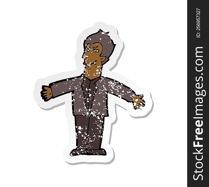 Retro Distressed Sticker Of A Cartoon Vampire Man With Open Arms