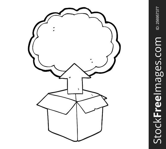 freehand drawn black and white cartoon upload to the cloud