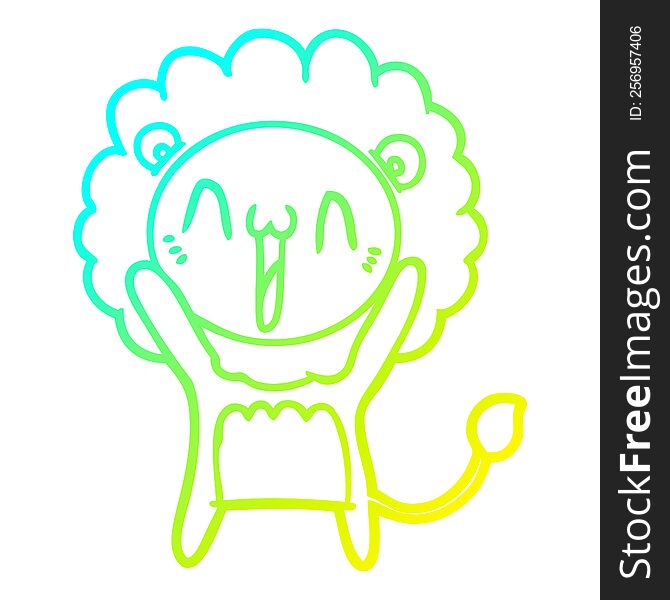 Cold Gradient Line Drawing Happy Cartoon Lion