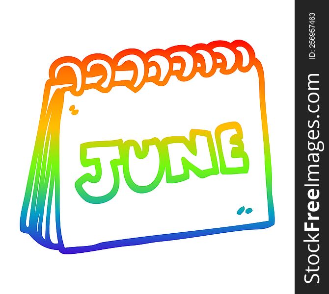 Rainbow Gradient Line Drawing Cartoon Calendar Showing Month Of June