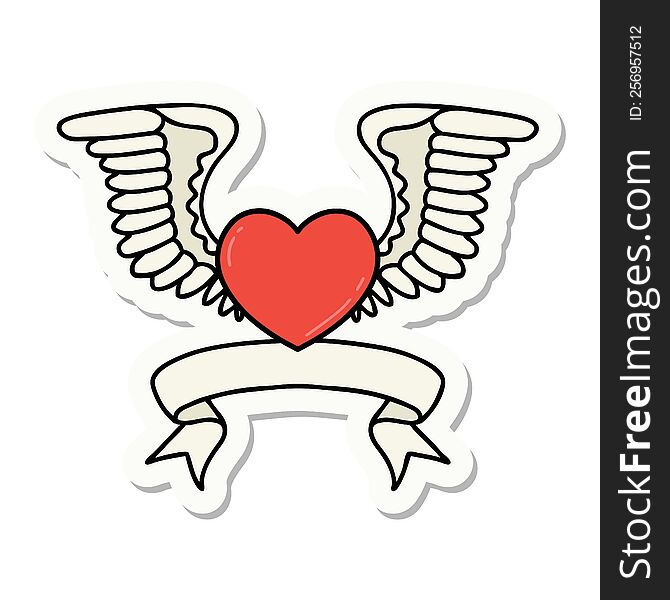 Tattoo Sticker With Banner Of A Heart With Wings
