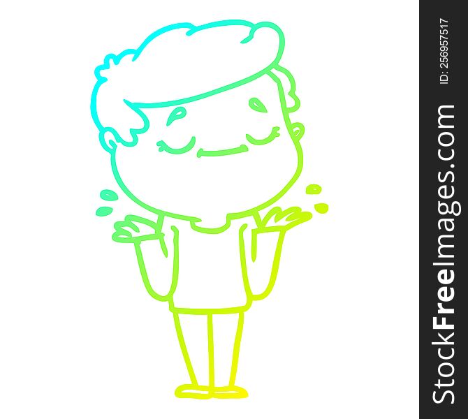 cold gradient line drawing of a cartoon peaceful man shrugging