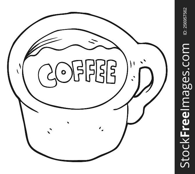 freehand drawn black and white cartoon coffee mug
