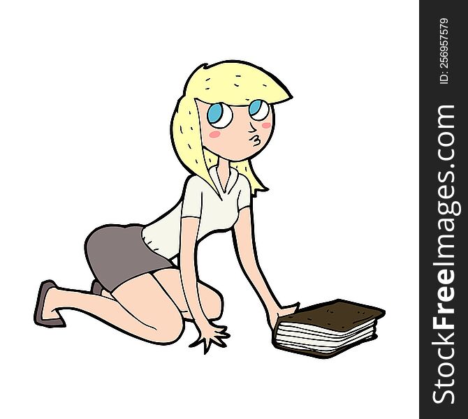 cartoon girl picking up book