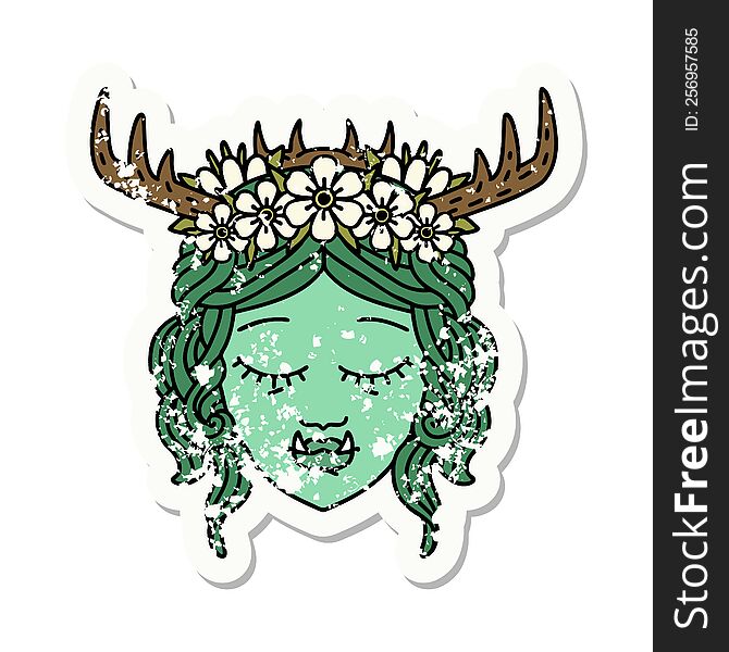 grunge sticker of a orc druid character face. grunge sticker of a orc druid character face