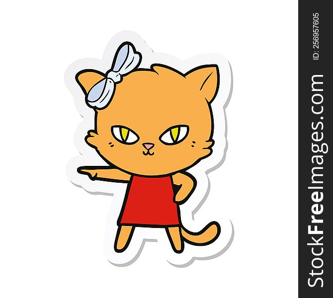 sticker of a cute cartoon cat wearing dress