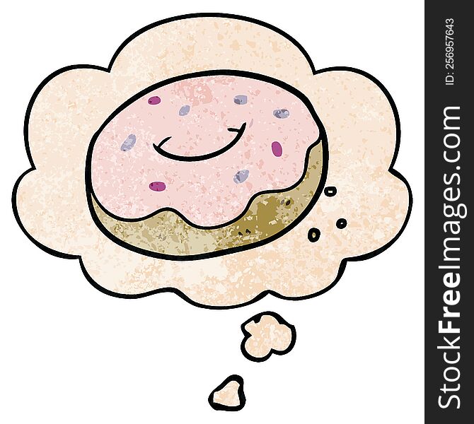 cartoon donut with thought bubble in grunge texture style. cartoon donut with thought bubble in grunge texture style