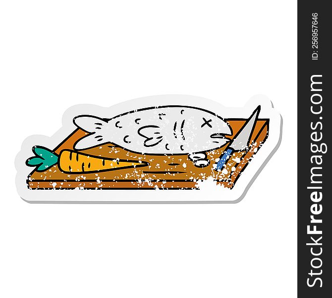 Distressed Sticker Cartoon Doodle Of A Food Chopping Board