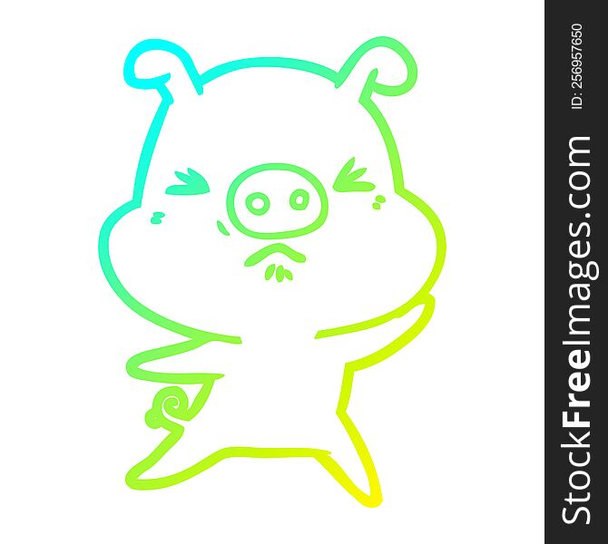 Cold Gradient Line Drawing Cartoon Angry Pig