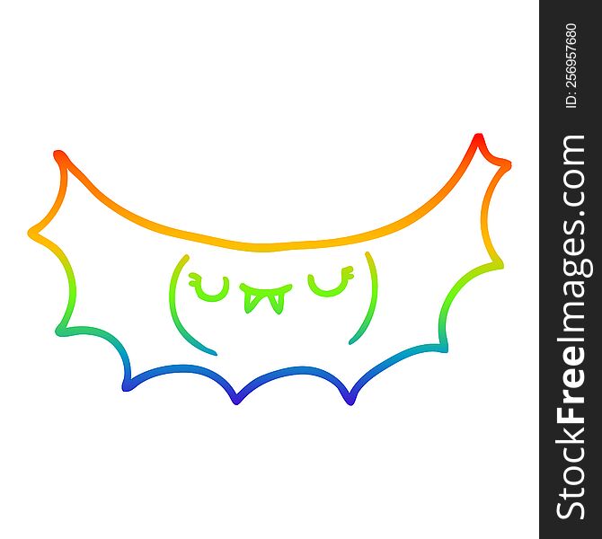 rainbow gradient line drawing of a cartoon vampire bat