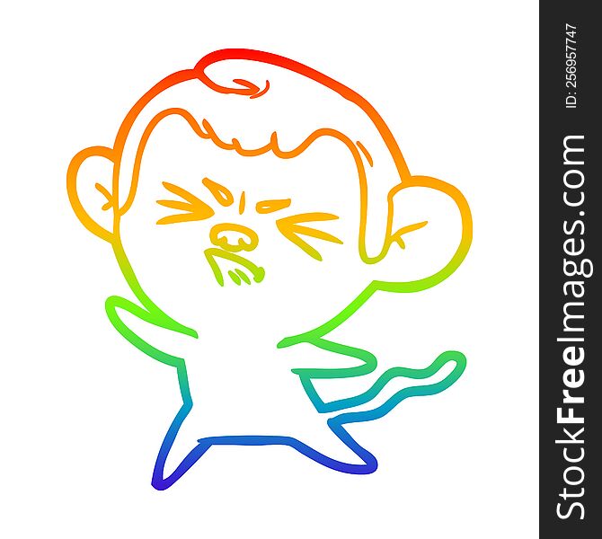 Rainbow Gradient Line Drawing Cartoon Angry Monkey