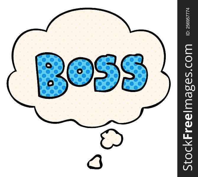 cartoon word boss with thought bubble in comic book style