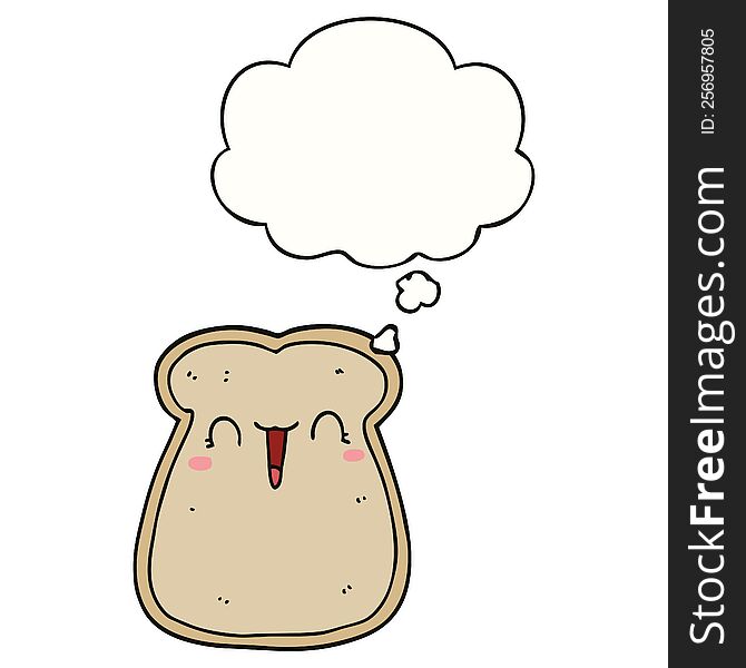 Cute Cartoon Slice Of Toast And Thought Bubble