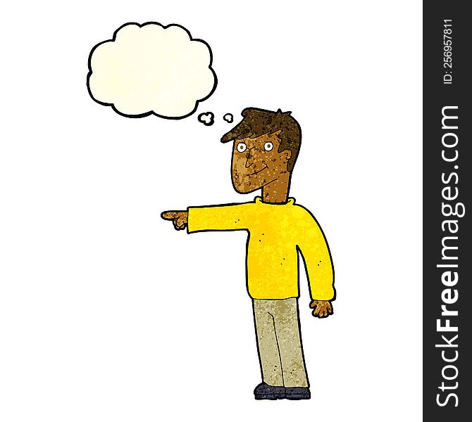 Cartoon Man Pointing With Thought Bubble