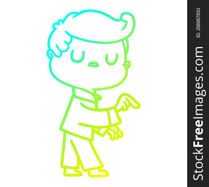 cold gradient line drawing of a cartoon aloof man pointing finger