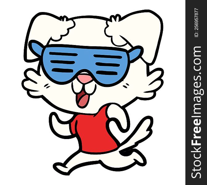 laughing cartoon dog jogging in cool shades. laughing cartoon dog jogging in cool shades