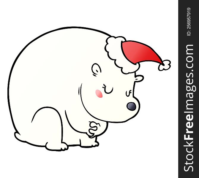 Cute Gradient Cartoon Of A Polar Bear Wearing Santa Hat
