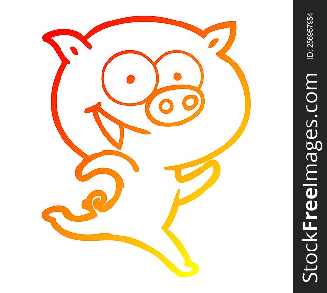 Warm Gradient Line Drawing Cheerful Running Pig Cartoon