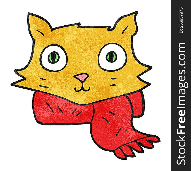 Textured Cartoon Cat Wearing Scarf