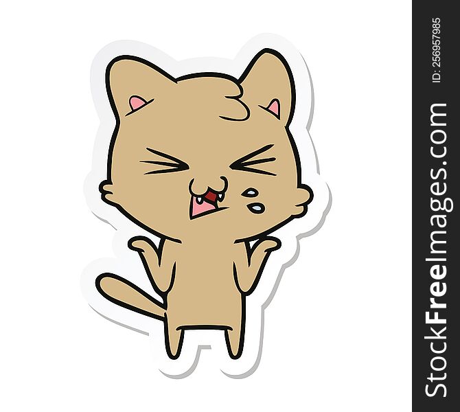 sticker of a cartoon hissing cat