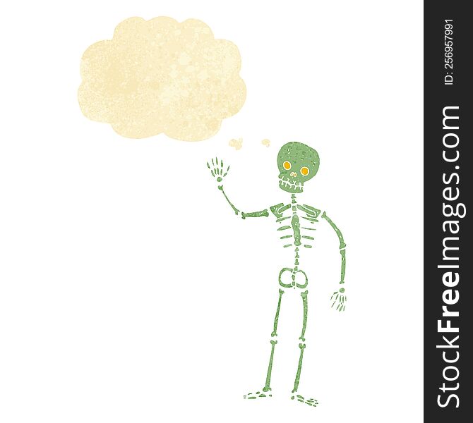 Cartoon Waving Skeleton With Thought Bubble