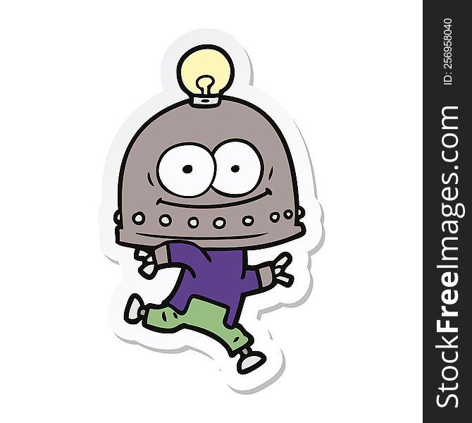 sticker of a happy carton robot with light bulb