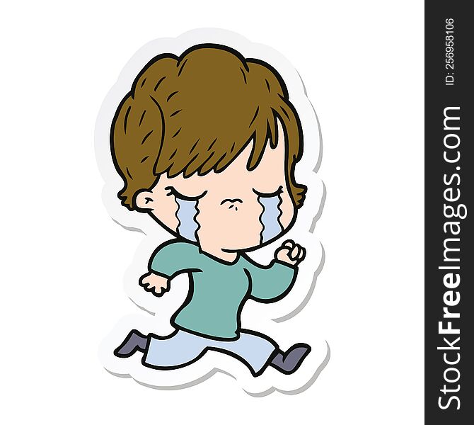 sticker of a cartoon woman crying