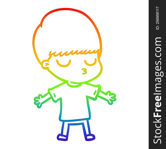 Rainbow Gradient Line Drawing Cartoon Calm Boy