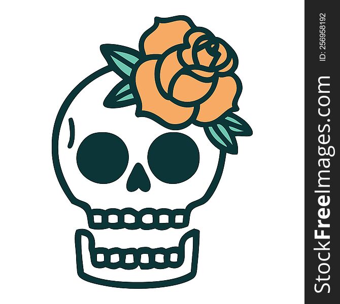 Tattoo Style Icon Of A Skull And Rose