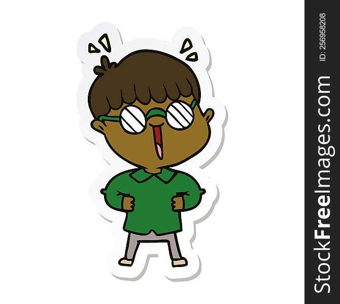 Sticker Of A Cartoon Boy Wearing Spectacles