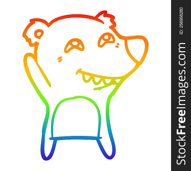 Rainbow Gradient Line Drawing Cartoon Bear Showing Teeth