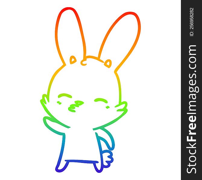 rainbow gradient line drawing of a curious bunny cartoon