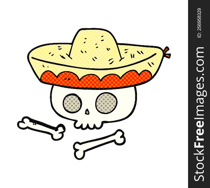 freehand drawn cartoon skull in mexican hat