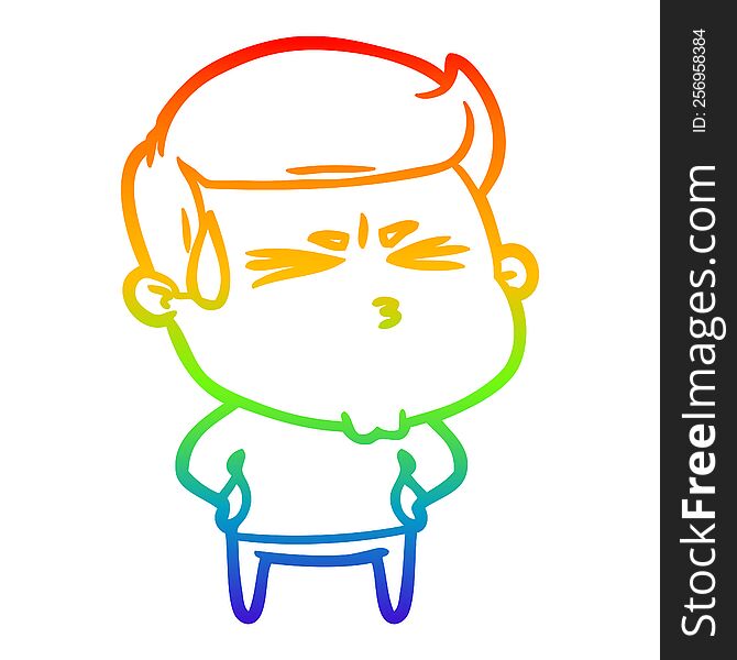 rainbow gradient line drawing of a cartoon frustrated man