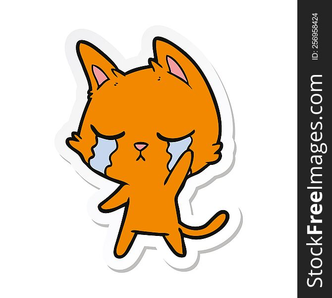 sticker of a crying cartoon cat