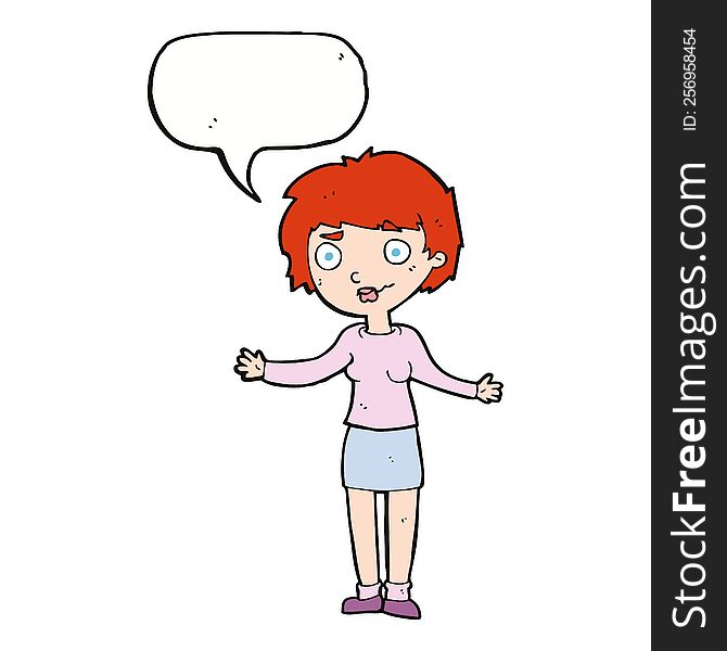 Cartoon Confused Woman With Speech Bubble