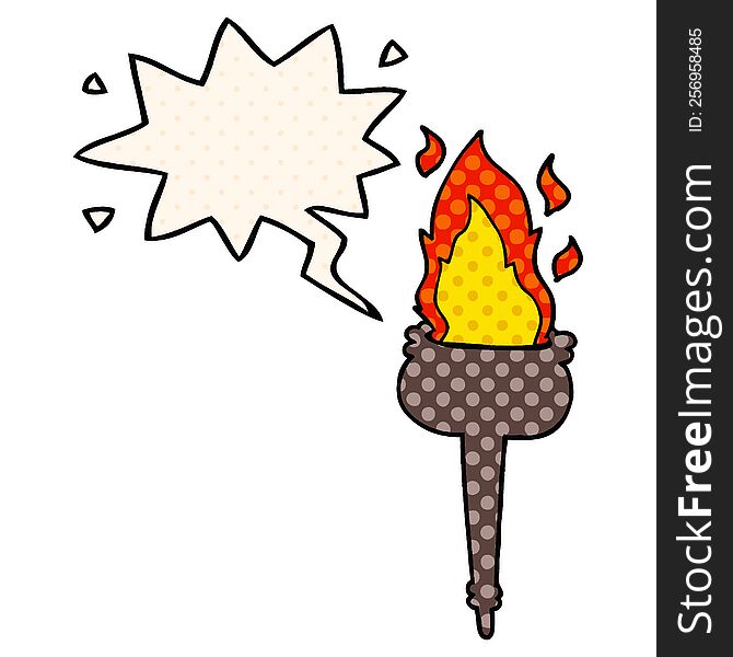 Cartoon Flaming Chalice And Speech Bubble In Comic Book Style
