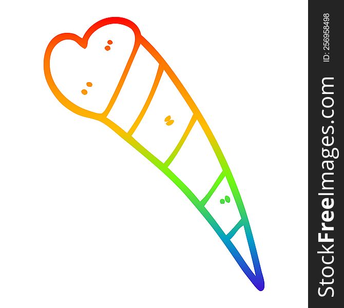 rainbow gradient line drawing of a cartoon shooting heart decorative element