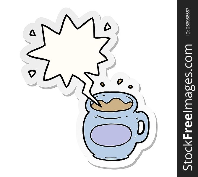 Cartoon Mug Of Coffee And Speech Bubble Sticker