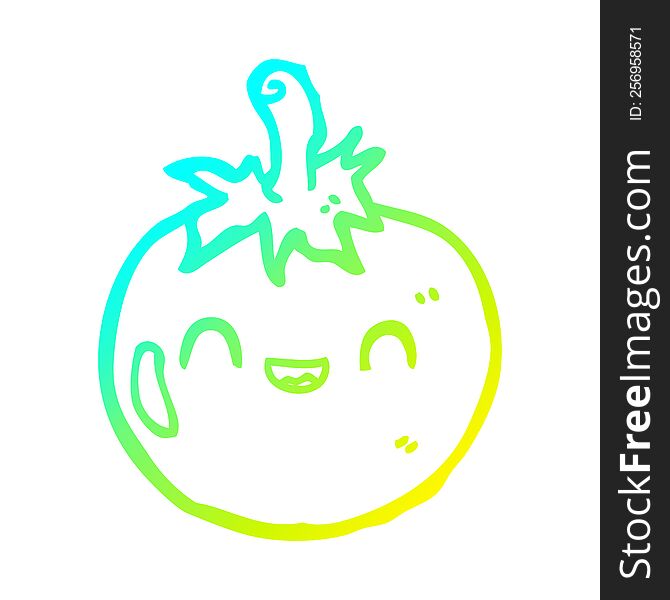 cold gradient line drawing of a cute cartoon tomato
