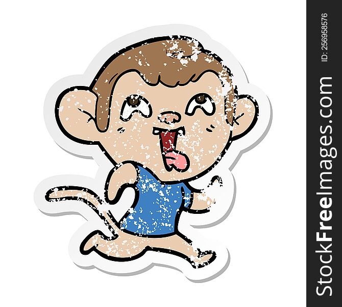 distressed sticker of a crazy cartoon monkey jogging