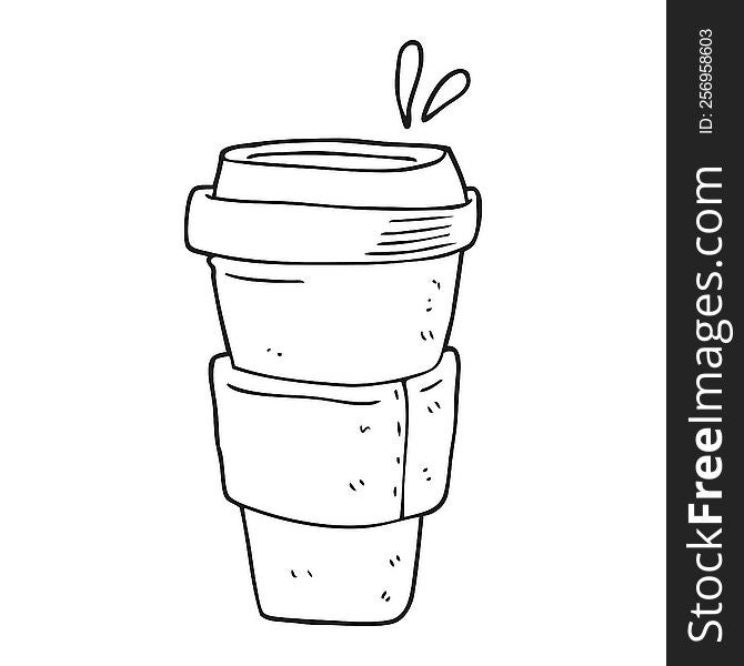 freehand drawn black and white cartoon coffee cup
