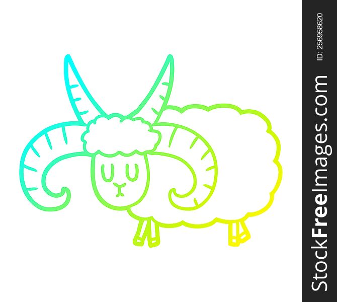 cold gradient line drawing of a cartoon long horned ram