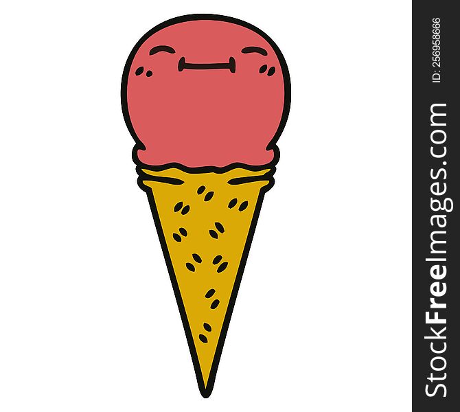 Quirky Hand Drawn Cartoon Happy Ice Cream