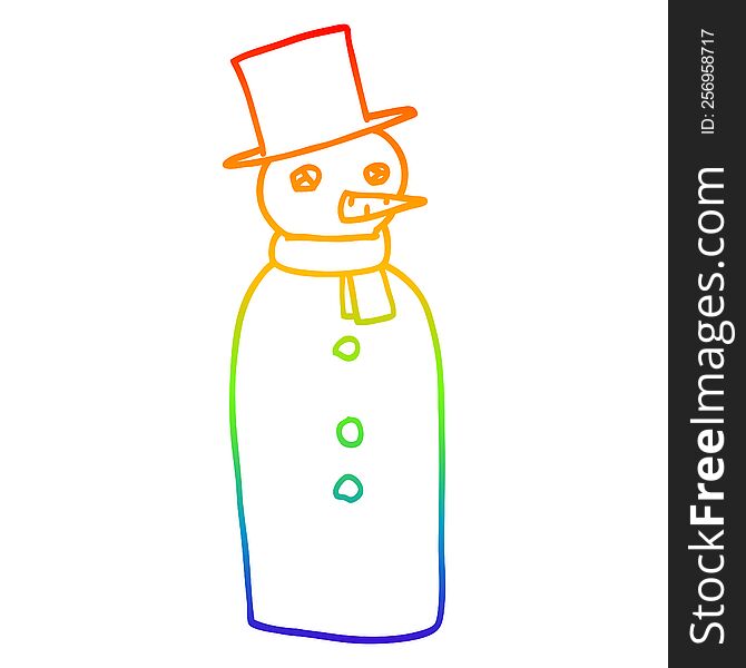rainbow gradient line drawing of a cartoon traditional snowman