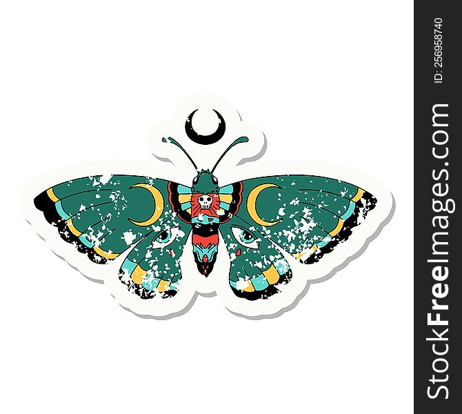 distressed sticker tattoo in traditional style of a moth. distressed sticker tattoo in traditional style of a moth