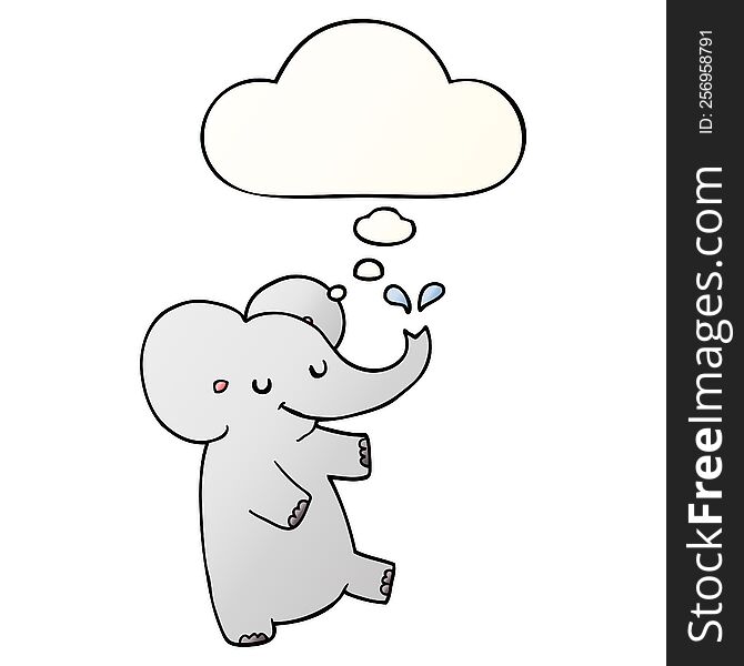 cartoon dancing elephant with thought bubble in smooth gradient style